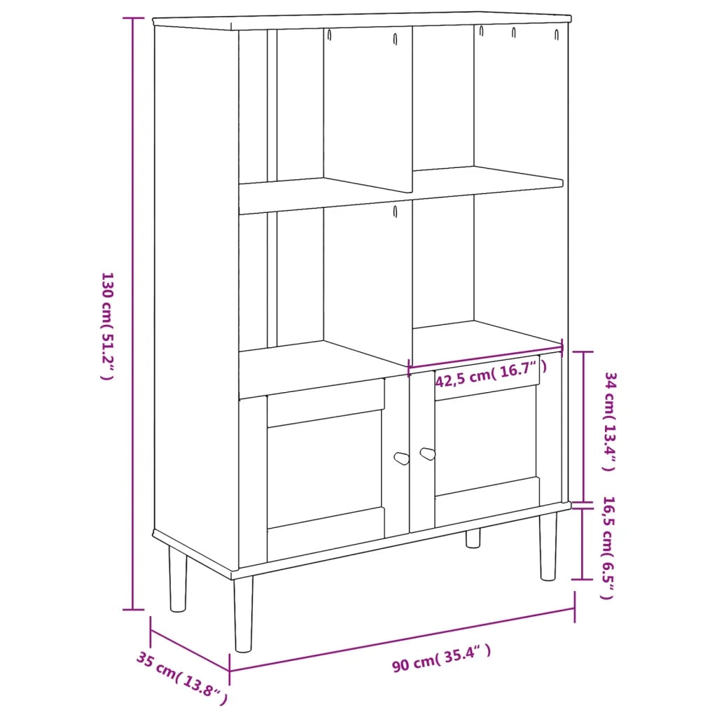 Credenza | Madia | Buffet da pranzo | Armadio da pranzo SENJA Aspetto Rattan Marrone 90x35x130 cm Legno Pino