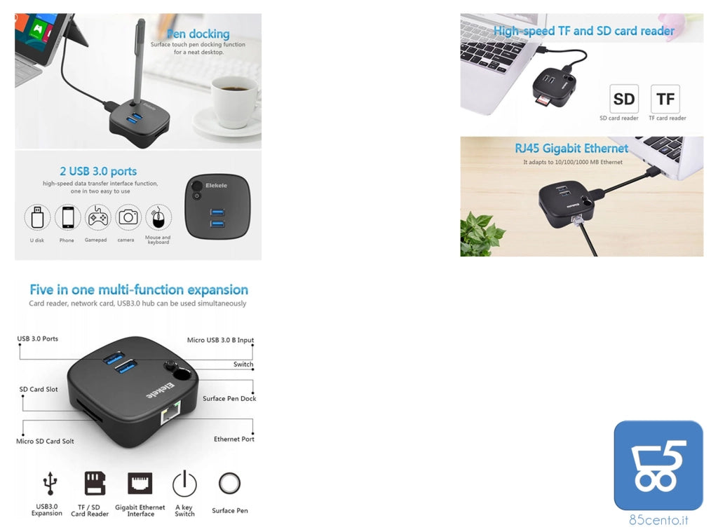 Elekele ETC1004 Adattatore Multifunzione Hub 3.0 WiFi Modem Wireless