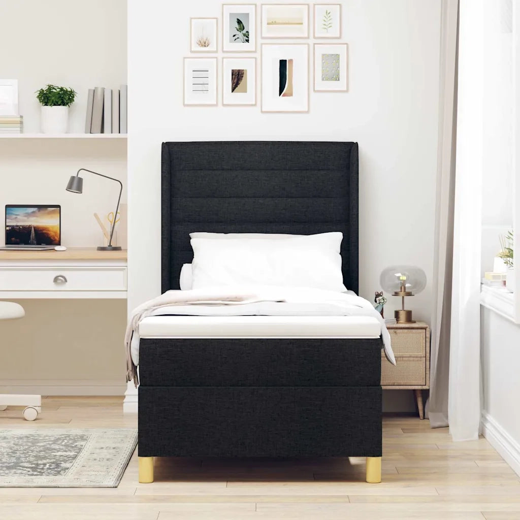 Letto a molle con materasso Nero 90 x 190 cm Tessuto