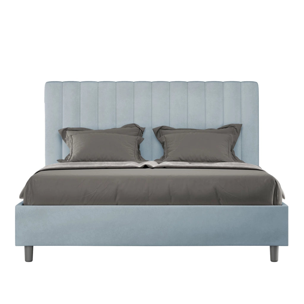 Letto Matrimoniale Francese 140x190 cm con Rete e Contenitore Agueda Azzurro