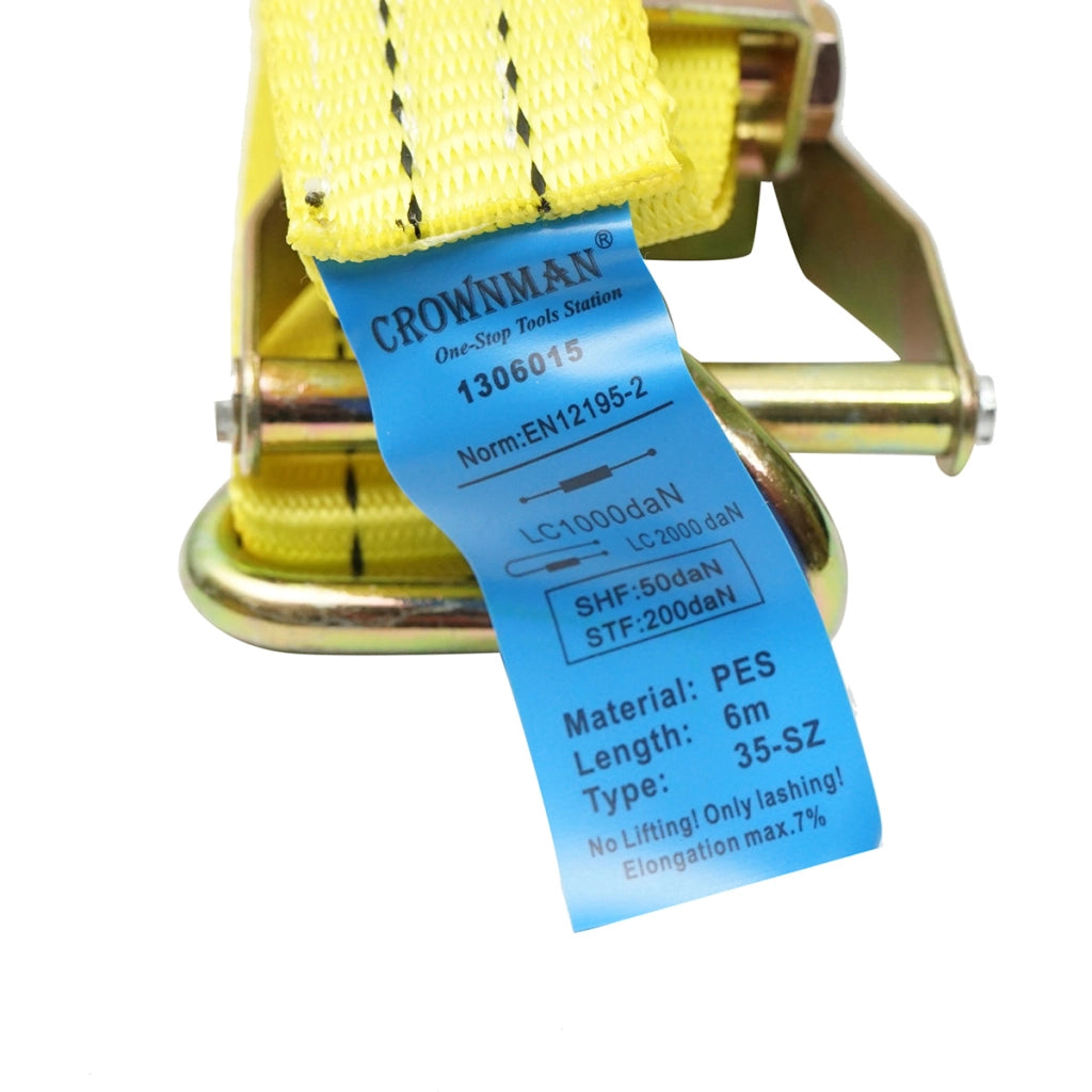 Cinghia di ancoraggio per carichi 6mx35mm 2000Kg (cricchetto semplice) Crownman