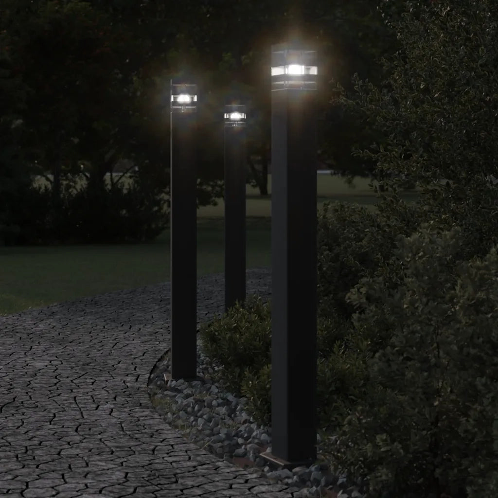 Lampade Terra per Esterni con Sensori 3 pz Nere 110cm Alluminio CFW8403545