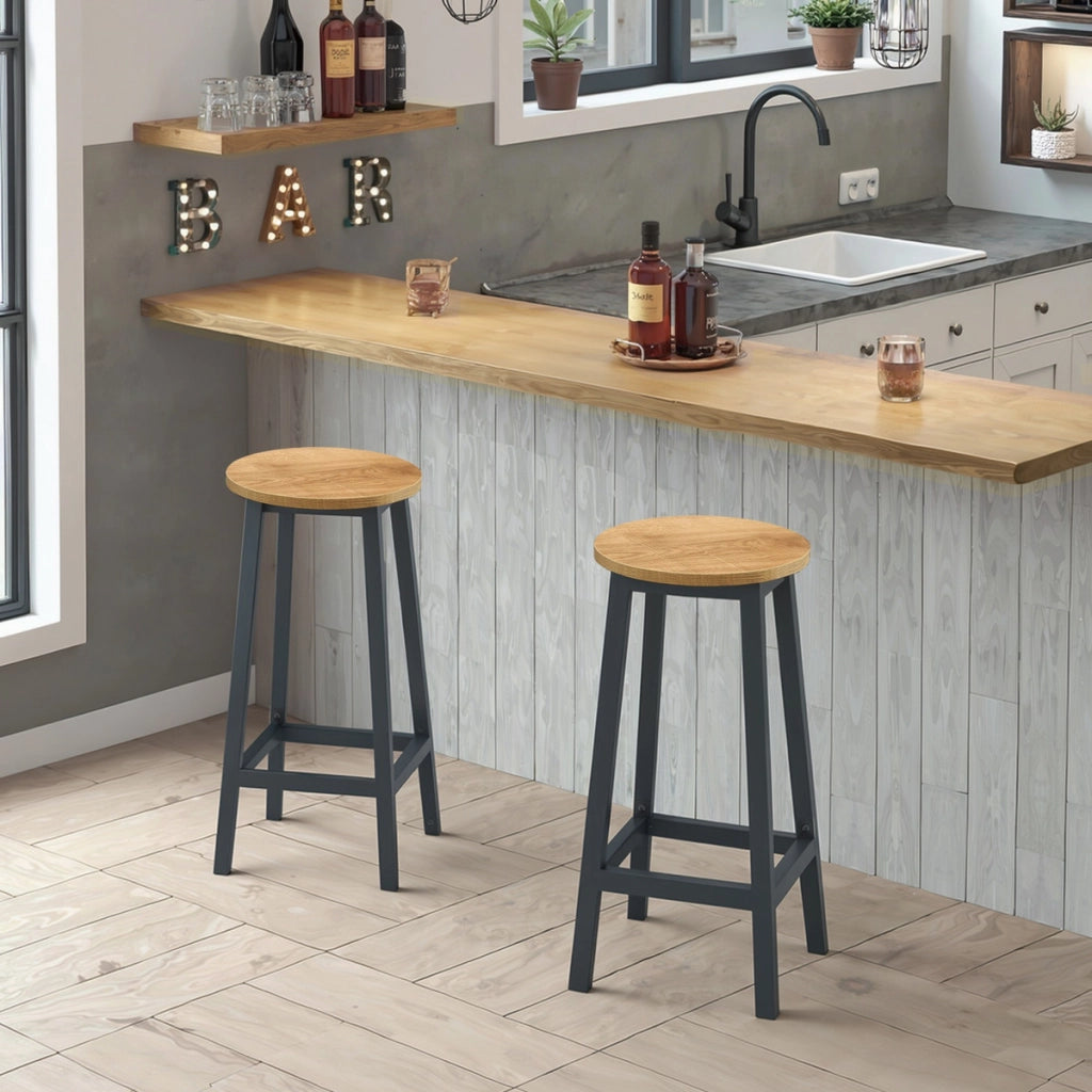 Sgabello bar loft in rovere e acciaio nero