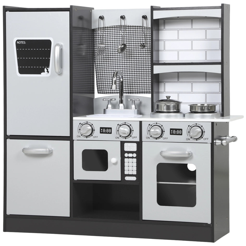 Cucina Giocattolo in Legno con Suono e Accessori Acciaio Inox per Bambini 3+ ¨C Minimal ¨C Marrone Scuro