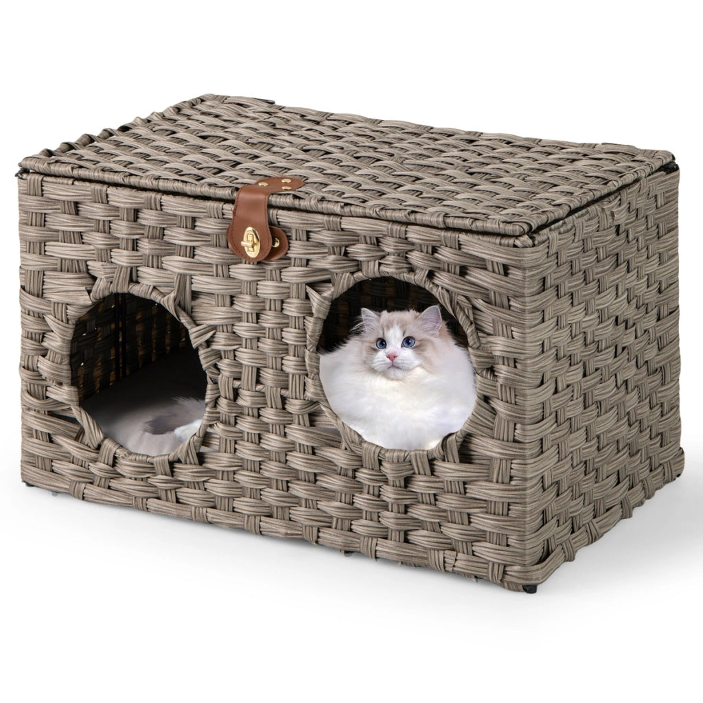 Condominio per gattini in rattan con cuscino morbido rimovibile, Letto pieghevole per gatti da interno Grigio-Lettini e divanetti