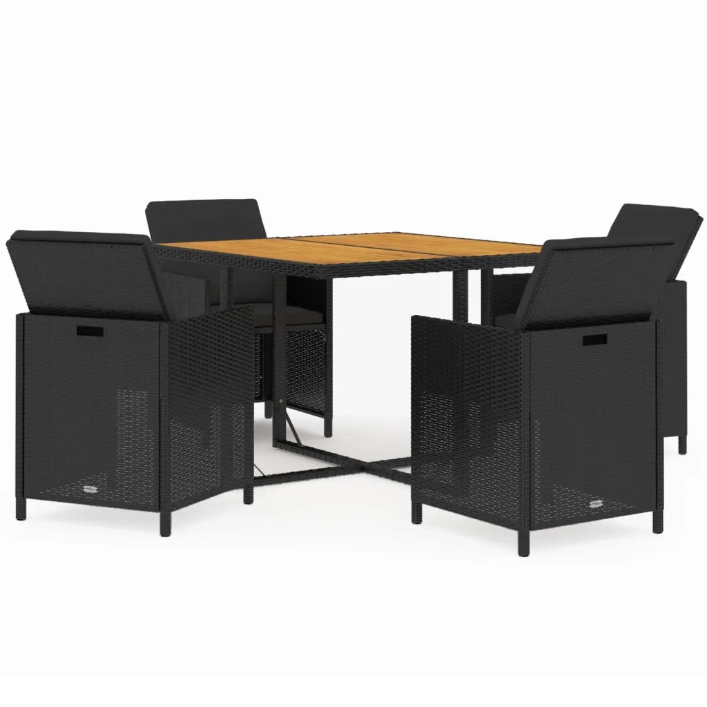 Set da Pranzo da Giardino 5 pz con Cuscini in Polyrattan Nero 3095519