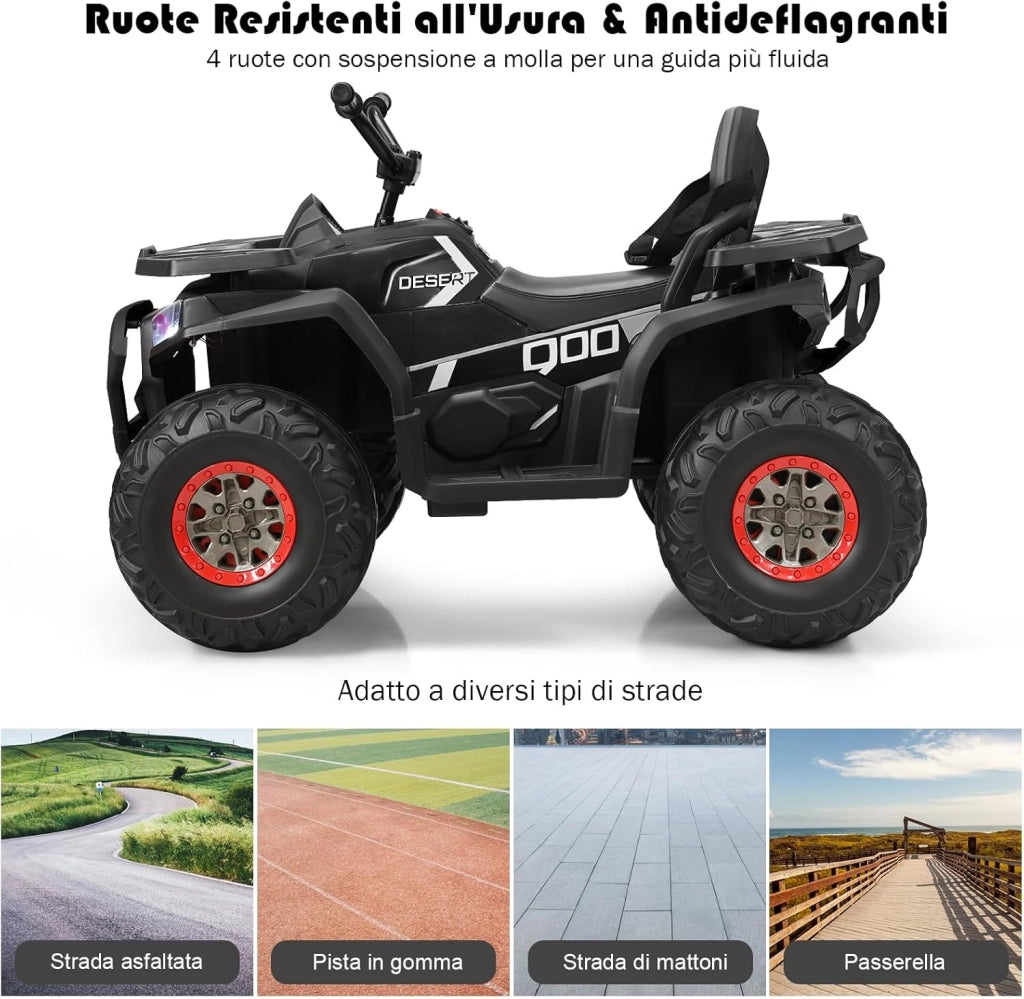 12 V Quad Elettrico per Bambini, Auto Elettrica Cavalcabile con Luci LED e Musica, Velocità fino a 8 km/h, per Bambini 3+ anni