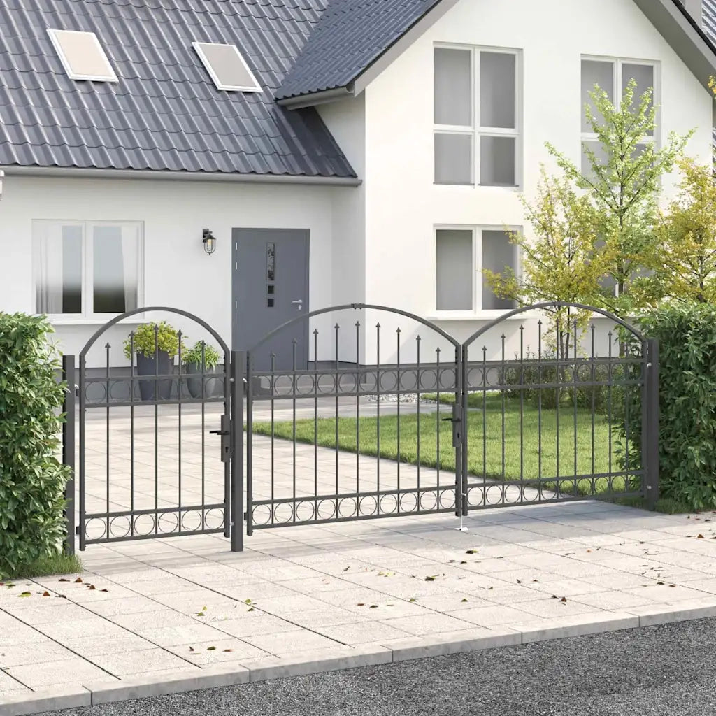 Cancello da Giardino con Parte Superiore Arcuata Assen Grigio 42008954