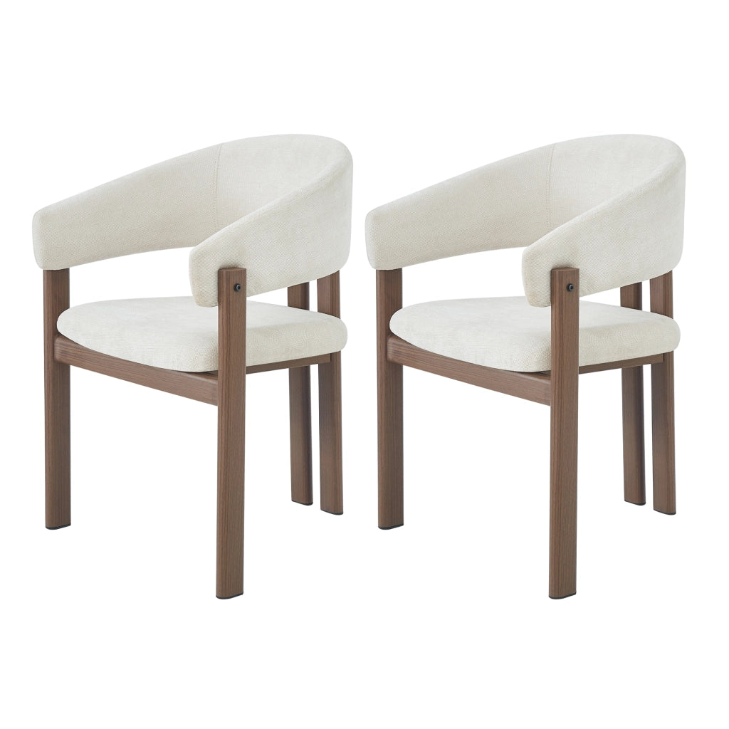 2 sedie da sala da pranzo in metallo con effetto legno noce e braccioli ergonomici in lino beige stile moderno