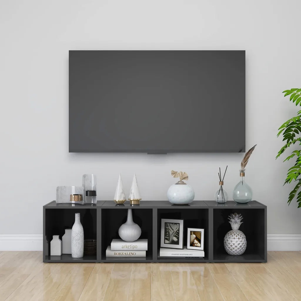 Mobili Porta TV 4pz Grigio Lucido 37x35x37 cm Legno Multistrato 805524