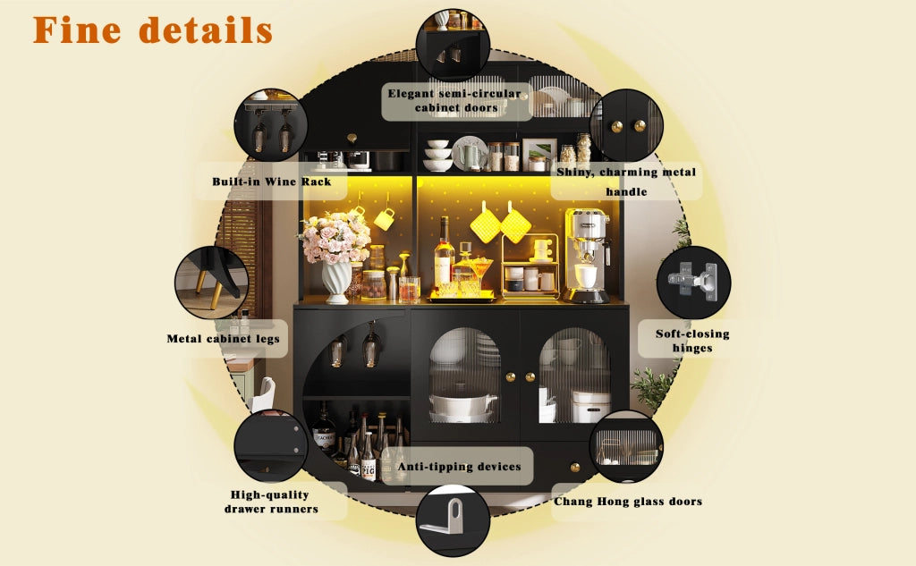 Mobile Credenza con LED ¨C Xylo ¨C Nero, Vetro, Cassetto, USB