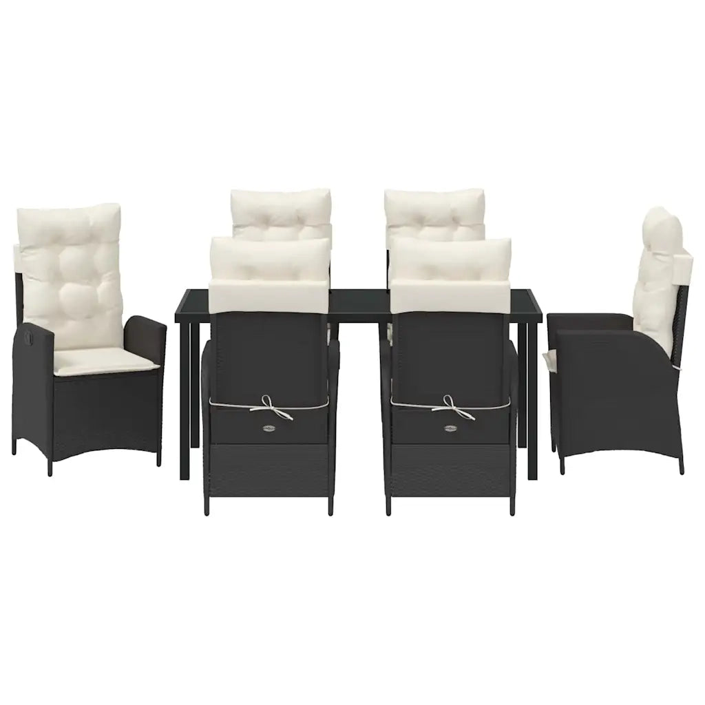 Set da Pranzo per Giardino con cuscino 7 pcs Nero polyrattan