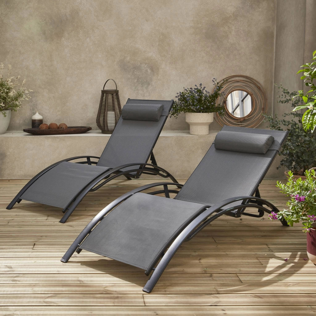 Set 2 lettini prendisole in alluminio textilene multiposizione,