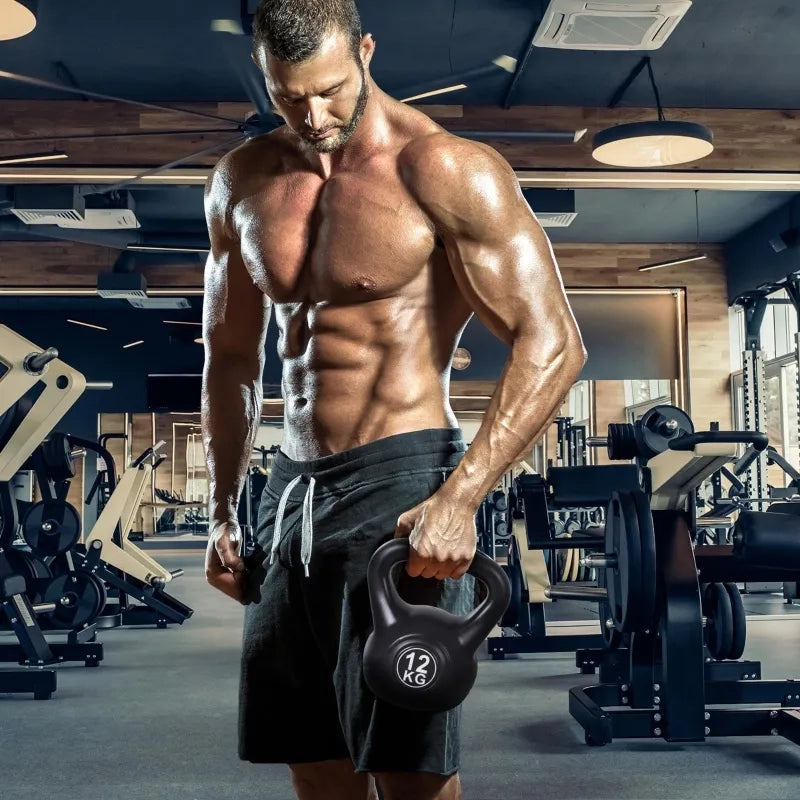 Kettlebell 12 kg, manubrio sferico riempito di sabbia per principianti, nero