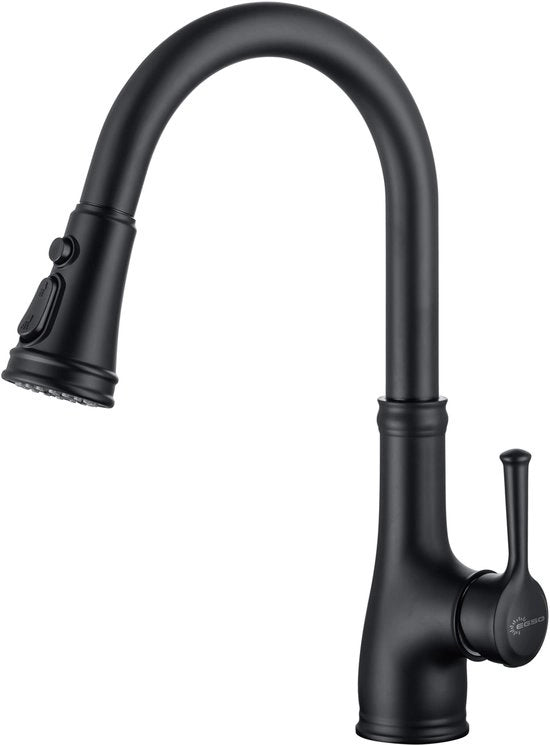 Kraan da cucina in acciaio nero, alta pressione con doccia estensibile, miscelatore da cucina con 3 getti, miscelatore da cucina 360° girevole