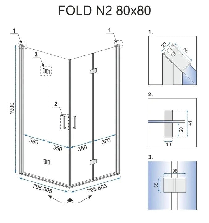 Cabina Doccia Pieghevole Rea Fold N2 90x90
