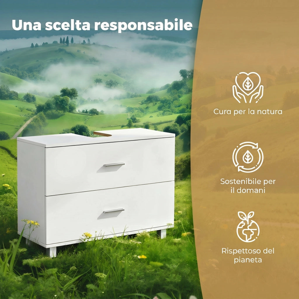 Mobile Sottolavabo con 2 Cassetti e Divisori ¨C Minimal ¨C Bianco 80x30x60 cm
