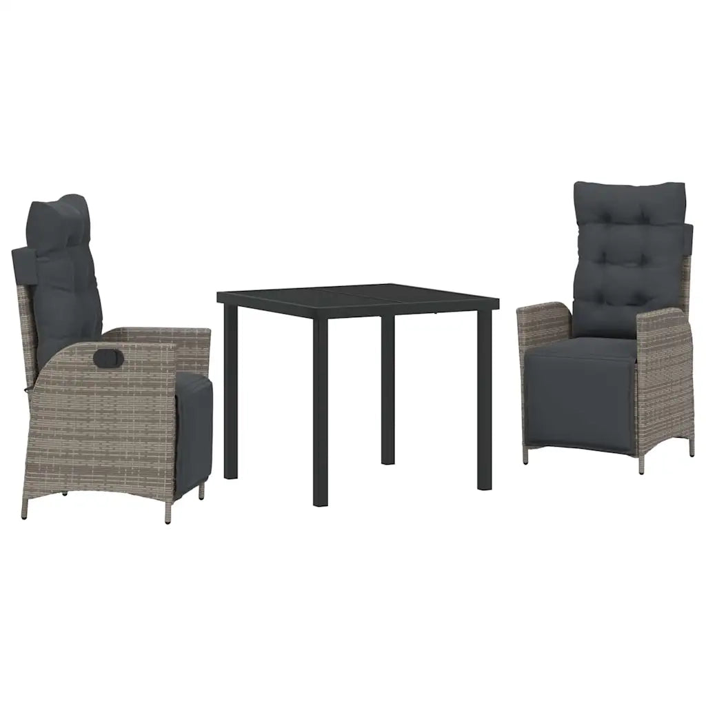 Set da Pranzo per Giardino con cuscino 3 pcs Grigio polyrattan
