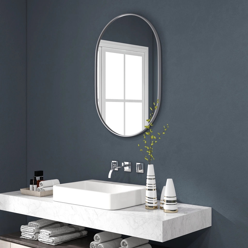 Specchio Bagno Ovale da Parete ¨C Xylo ¨C Alluminio Argento 60x90 cm