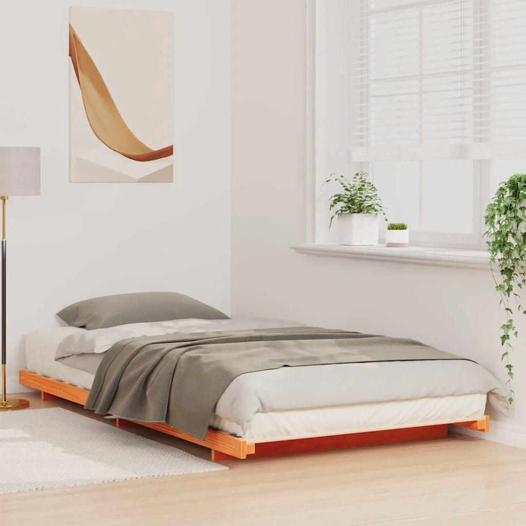 Letto singolo | Letto per adulti | Struttura del letto Marrone cerato 90 x 220 cm Pino massello