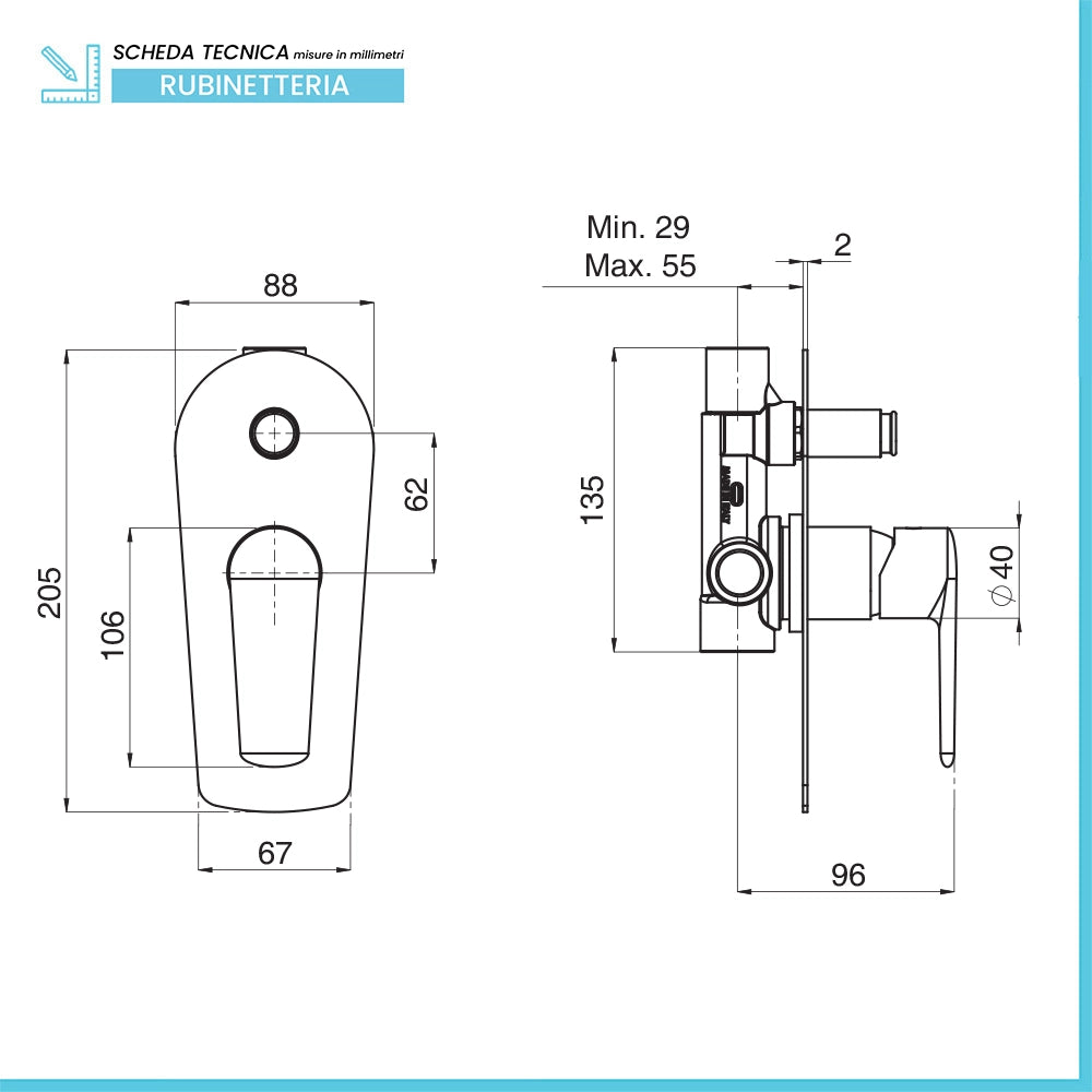 Set miscelatori doccia con deviatore lavabo e bidet in ottone cromato linea Armonia