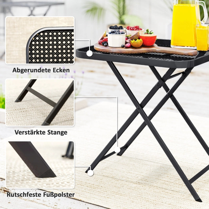 Tavolo da giardino pieghevole 70 x 70 cm; tavolo da balcone impermeabile in acciaio con design ritagliabile; tavolo da pranzo all'aperto; tavolino laterale quadrato; tavolo da patio per terrazza giardino balcone nero