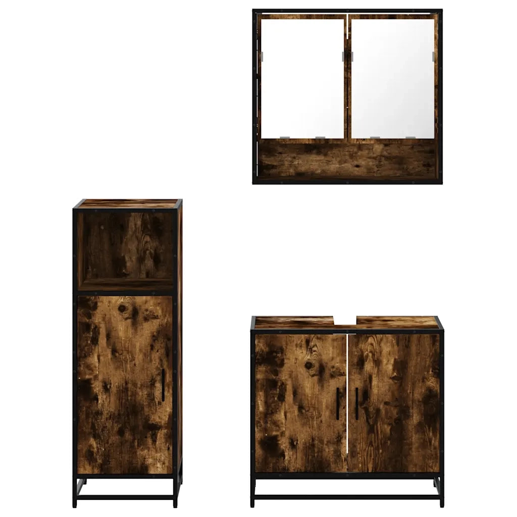 Set Mobili da Bagno 3 pz Rovere Fumo in Legno Multistrato 3300977