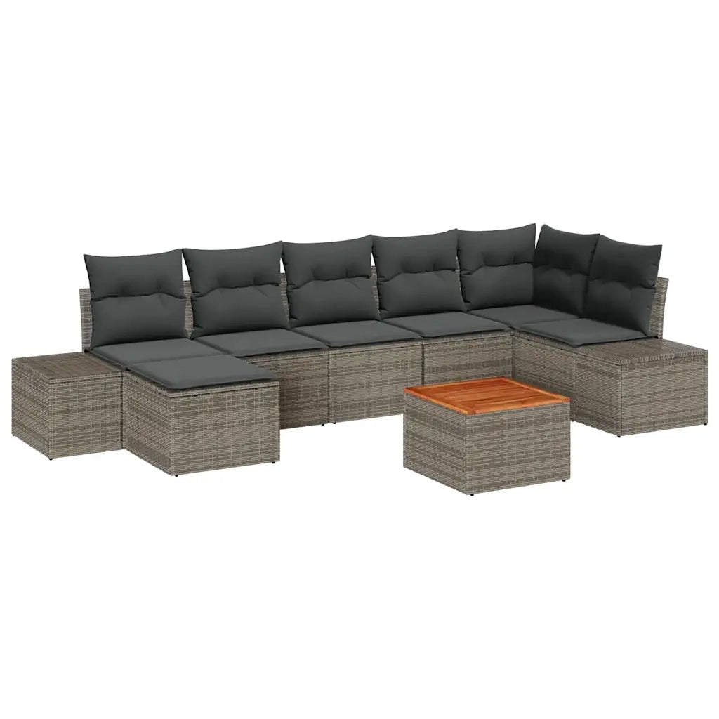 Set Divano da Giardino con cuscino 8 pcs Grigio polyrattan