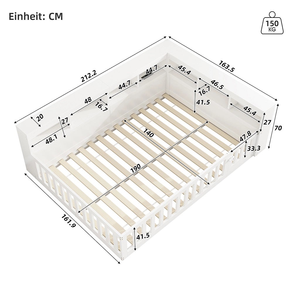 Daybed - Xylo - 140x190 cm USB balaustra bianco