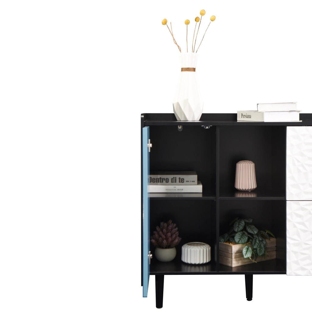 Credenza Moderna con Ante Blu e Cassetti ¨C MINIMAL ¨C Nero/Blu