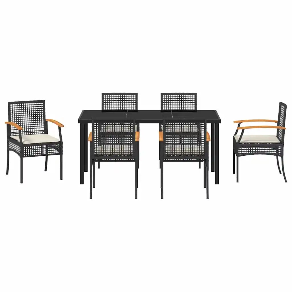 Set da Pranzo per Giardino 7 pcs Nero polyrattan