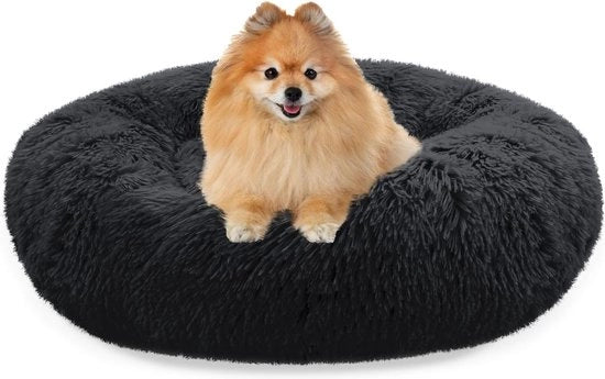 Cuscino a donut per piccoli cani e gatti - 1 pezzo - Nero - Piuma - 60cm