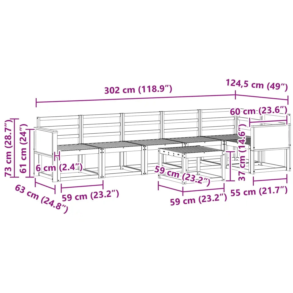 Set di divani da esterno 7 pcs Naturale