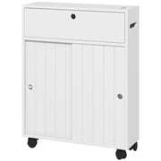 Mobile Bagno Stretto con Ruote, Ante Scorrevoli e Ripiani Regolabili ¨C Minimal ¨C Bianco