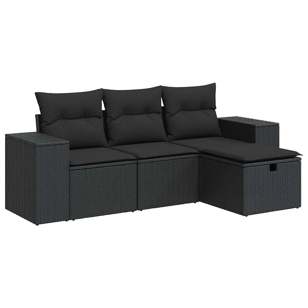 Set Divani da Giardino 4 pz con Cuscini Nero in Polyrattan 3325651