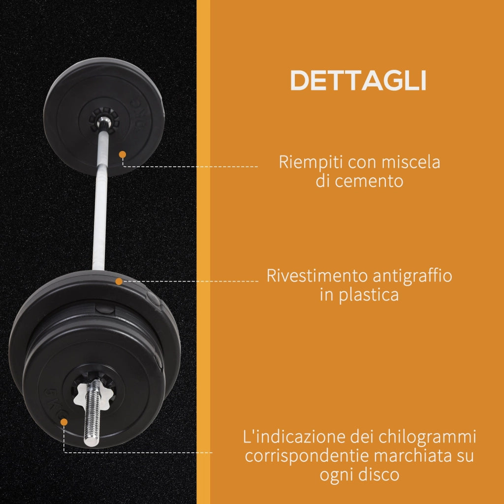 Set Bilanciere 2 Manubri Pesi 14 Dischi