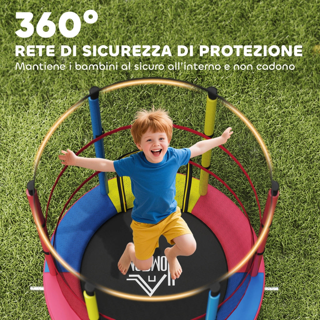 Trampolino per Bambini con Rete di Sicurezza ¨C Minimal ¨C ?160x190 cm, Multicolore