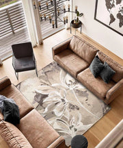 Tappeti Arredo VANILLA TORTORA salotto soggiorno camera, disegno fiori vaniglia motivo floreale, multiuso lavabile antiscivolo cm.65x110 (Coppia)