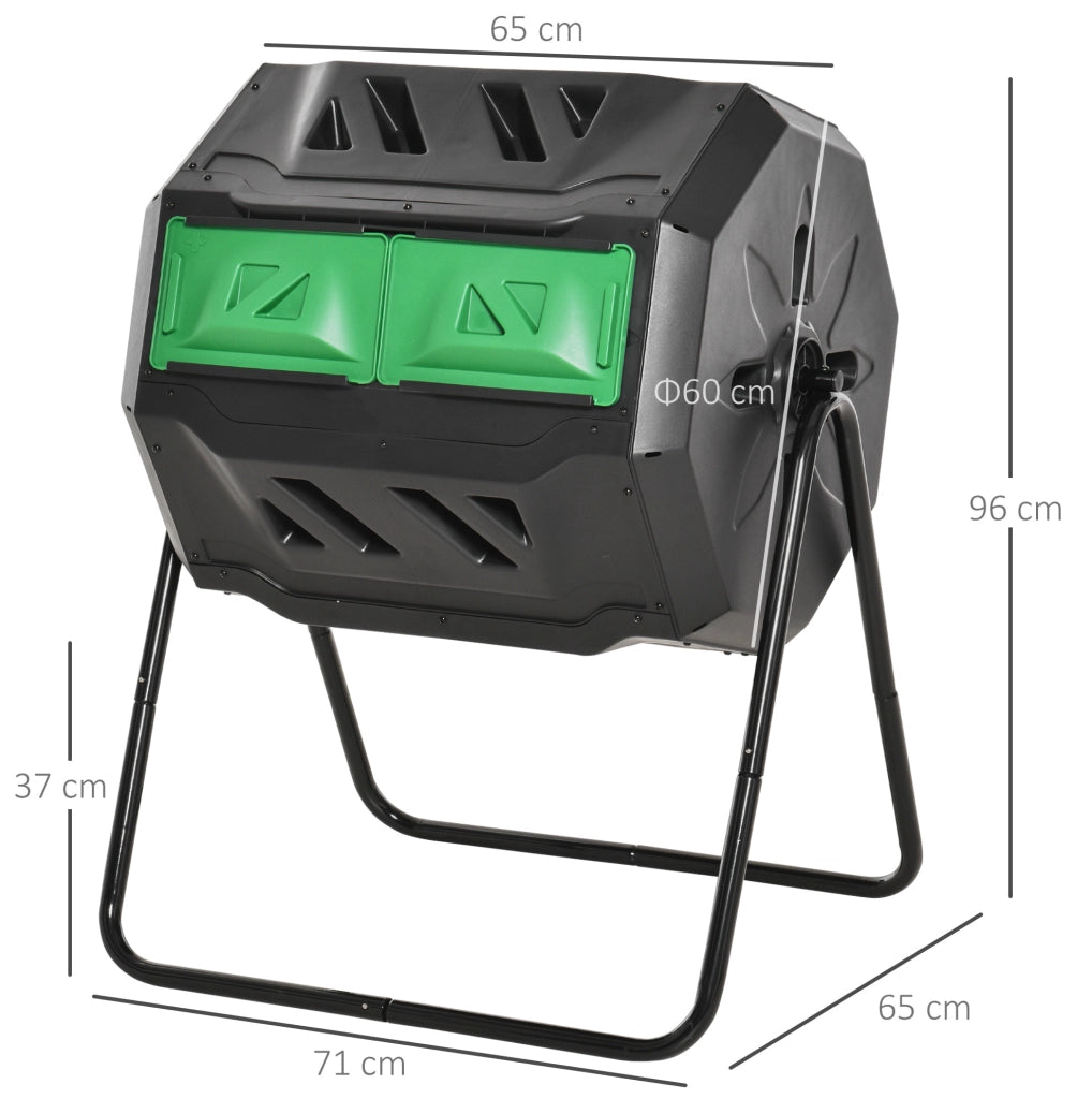 Composter a tamburo 160 L con 2 camere, rotazione 360°, nero