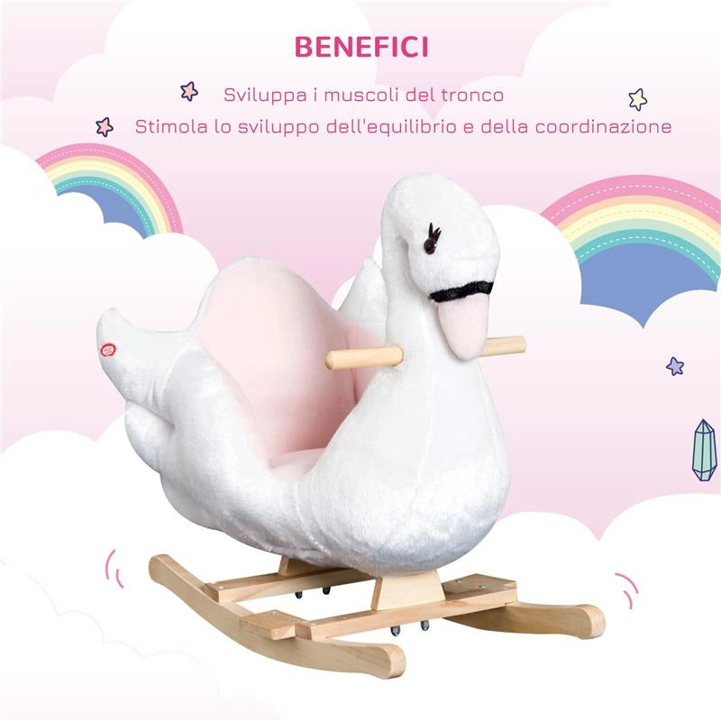 DONDOLO A FORMA DI CIGNO, STRUTTURA IN METALLO E LEGNO - BIANCO