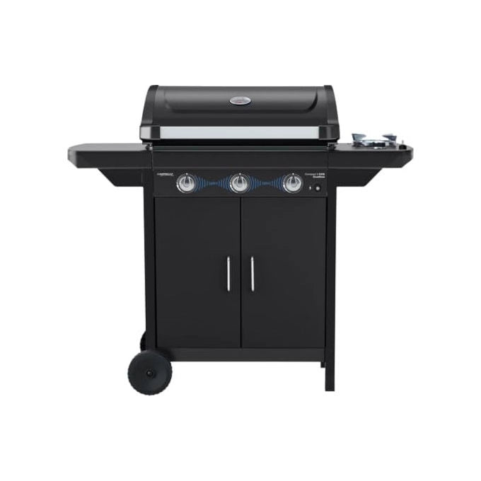 Campingaz barbecue a gas Compact 3 EXS Dualgas, 3 bruciatori, 7,5 kW, dual gas GPL e metano, fornello laterale, piano cottura ghisa 61x35 cm