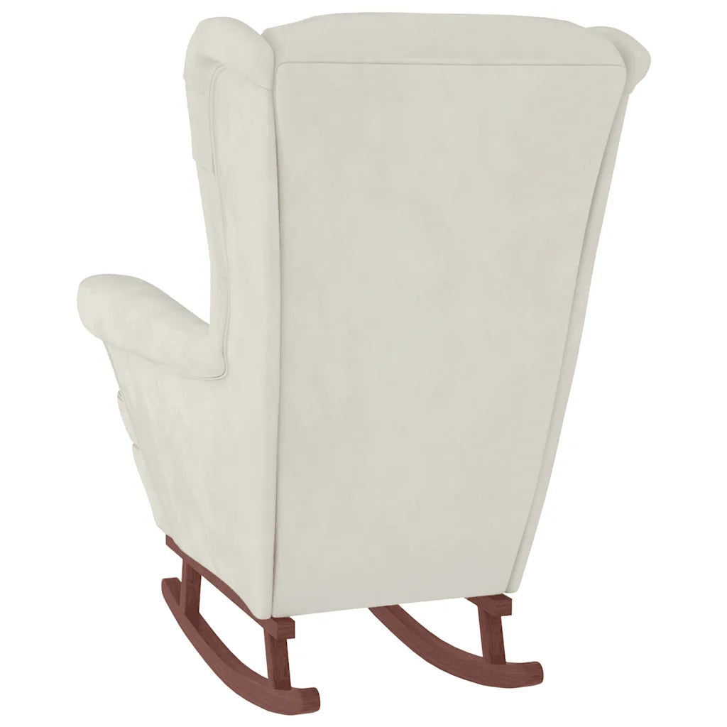 Sedia a dondolo con schienale alto in velluto crema