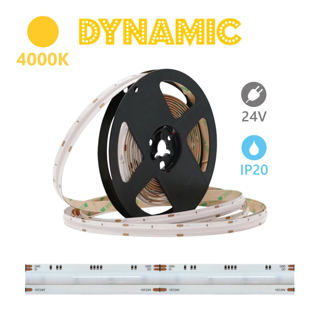 Alcapower Striscia LED COB Dynamic 5 metri 24V 13W/m 4000K IP20 CRI90: illuminazione lineare professionale ad alta resa cromatica per interni