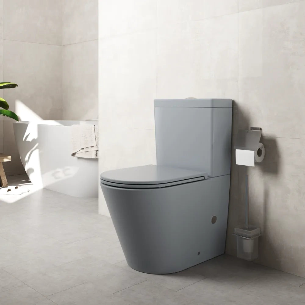Vaso filomuro monoblocco rimless con cassetta e sedile copri-wc grigio opaco | Vienna
