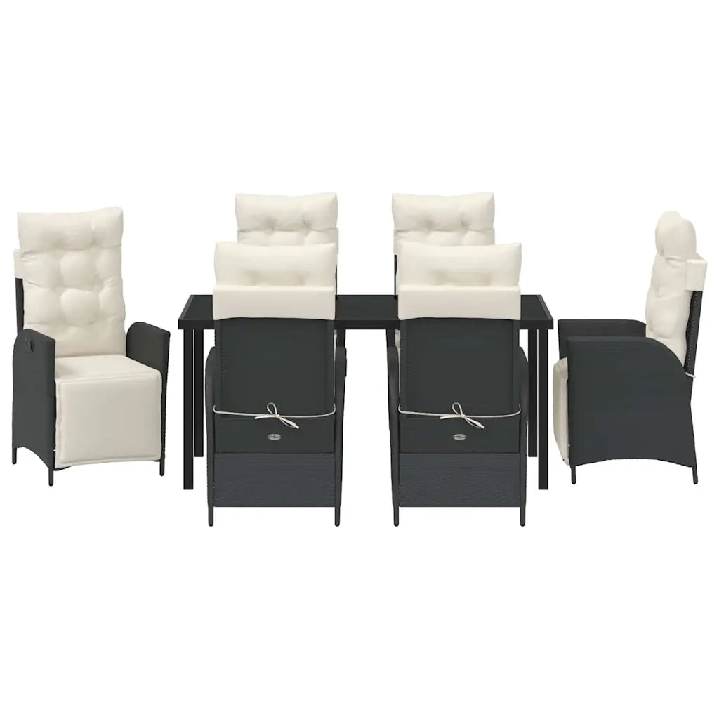 Set da Pranzo per Giardino con cuscino 7 pcs Nero polyrattan