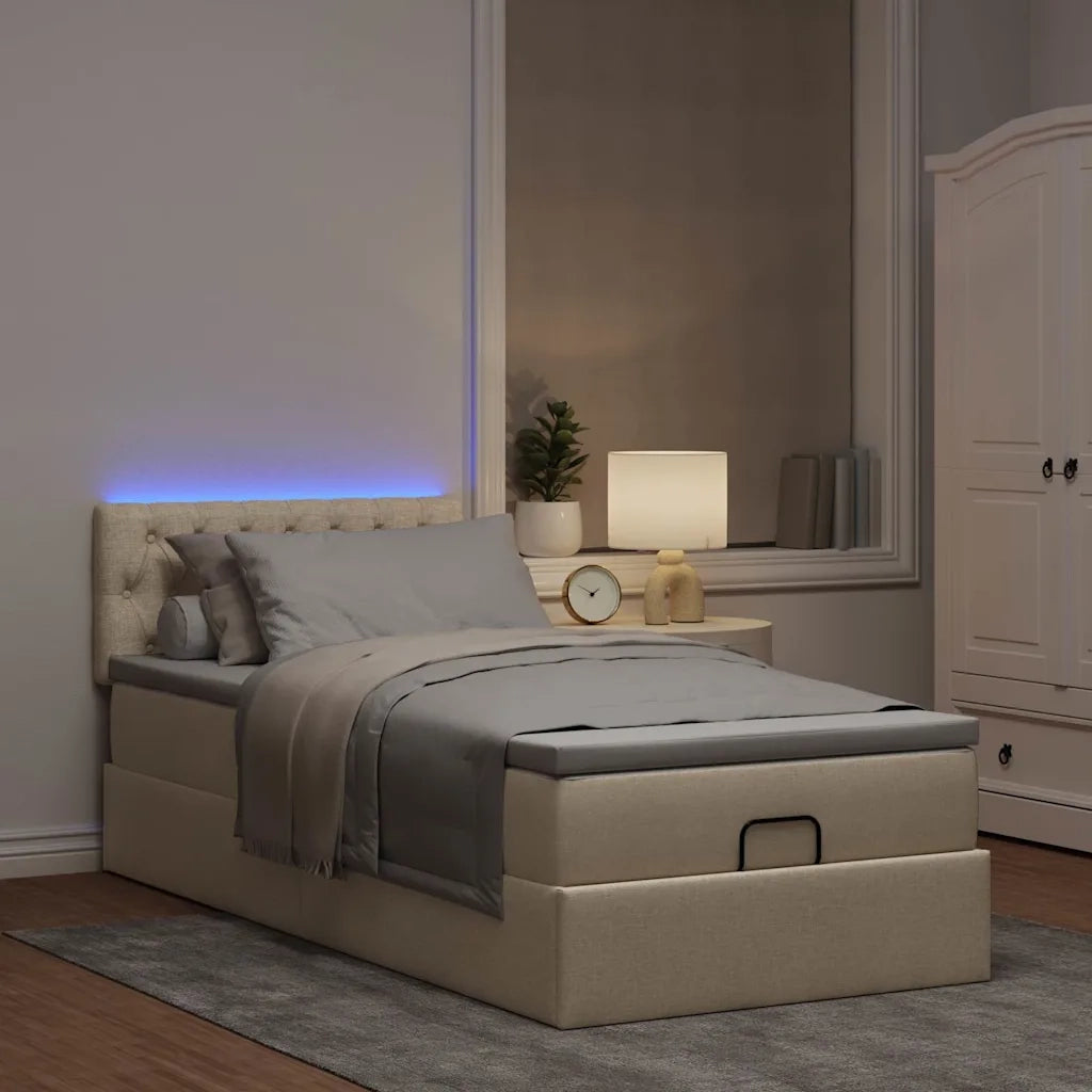 Pouf Letto con Materasso e LED Crema 90x200 cm in Tessuto 3312365