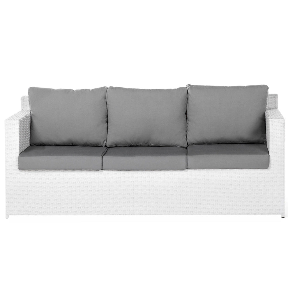 Set divano ad angolo da giardino bianco finto rattan grigio cuscini 6 posti con tavolo ottomana set di conversazione in vimini per esterni