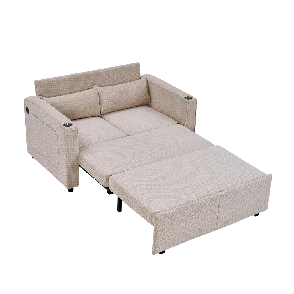 Divano Letto 2 Posti con USB ¨C Xylo ¨C Beige, Trasformabile