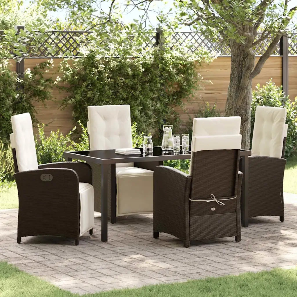 Set da Pranzo per Giardino con cuscino 5 pcs Marrone polyrattan