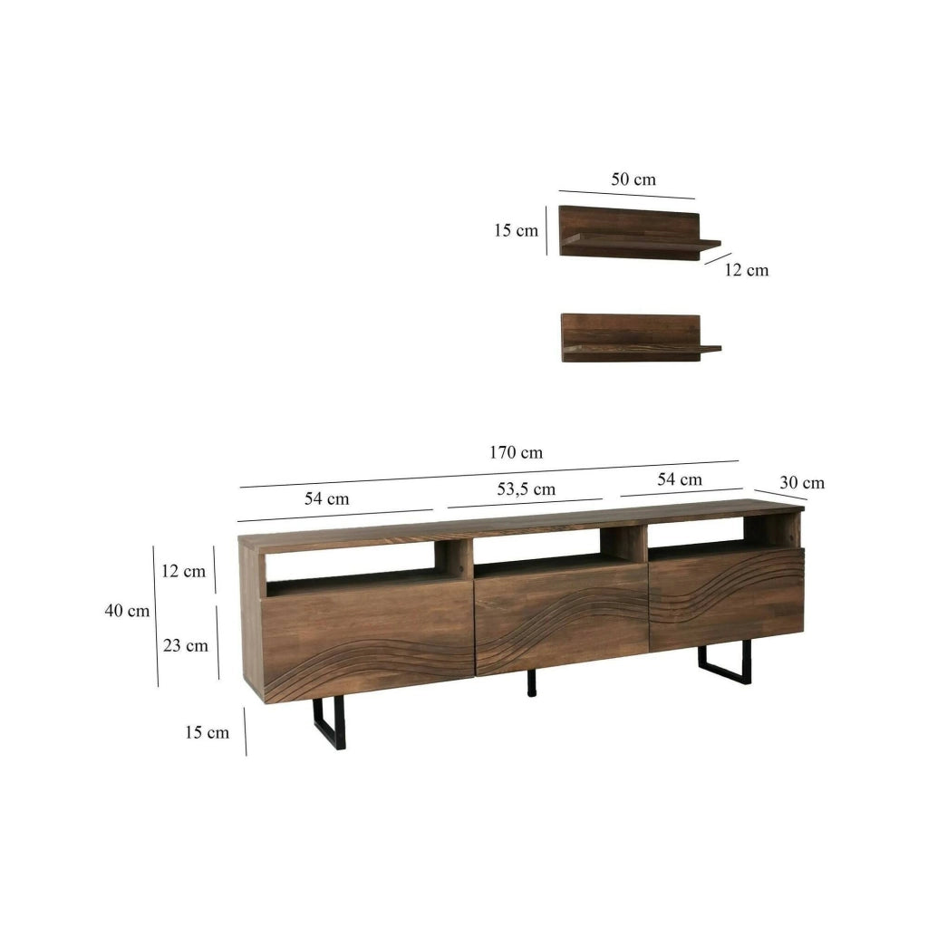 Mobile porta TV Ulana, Credenza da soggiorno, Armadio basso per TV, Base parete attrezzata, 170x30h40 cm, Noce